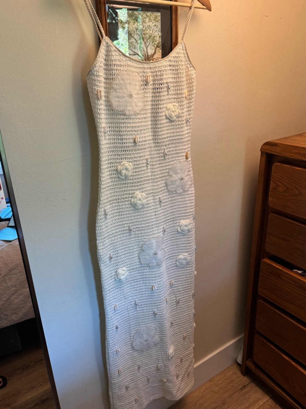 Fashion Nova White Crochet Floral Maxi Dress